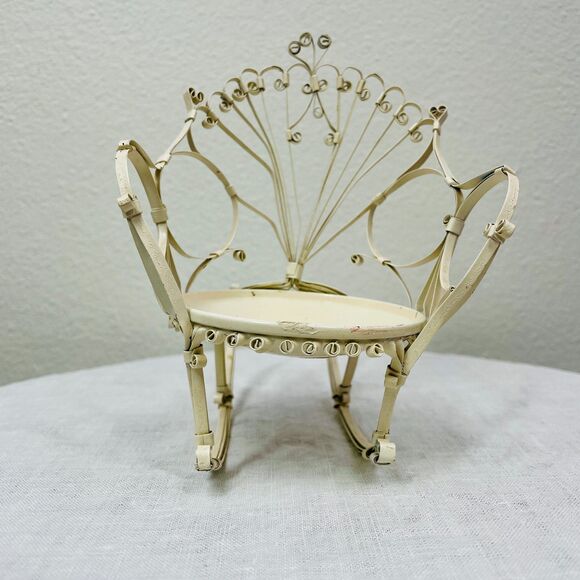 Vintage Miniature Dollhouse Metal Rocking Chair Original Folk Victorian Chair - Picture 2 of 11